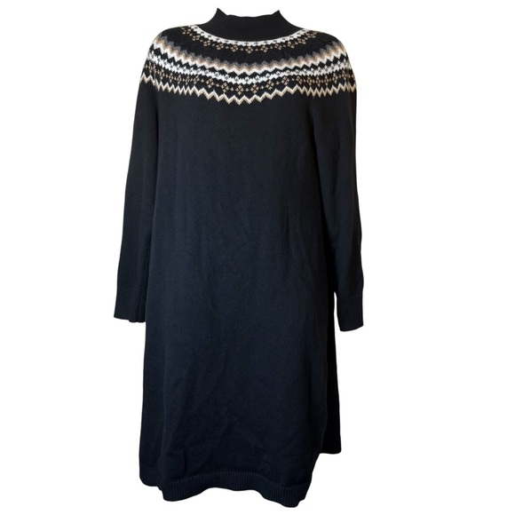 Talbots Fair Isle Black Sweater Dress Mock Turtleneck Size M Women’s - Picture 10 of 10